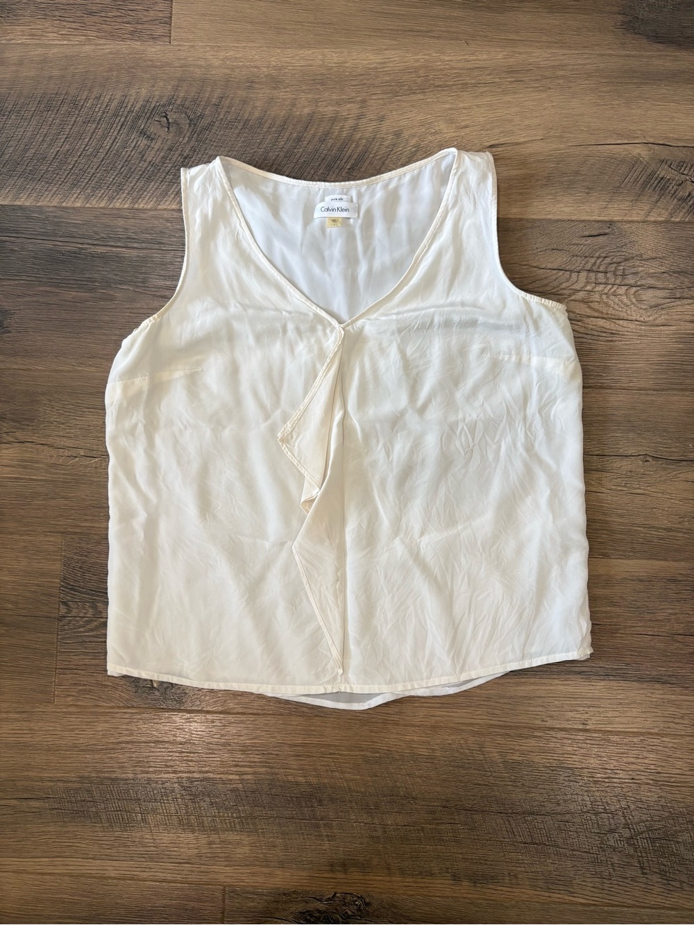 Calvin Klein White Sleeveless Silk V-Neck Blouse